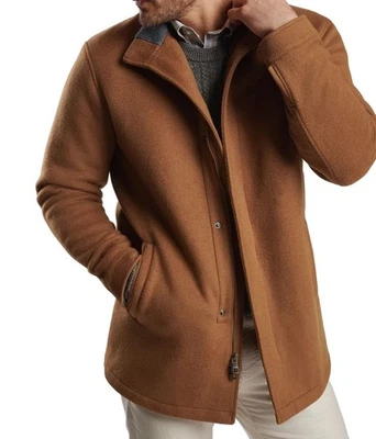 $795 Peter Millar Pequeña Corona Flexible Fleece City Car Abrigo Chaqueta de Lana Madera de Avellana Foto 1 de 4