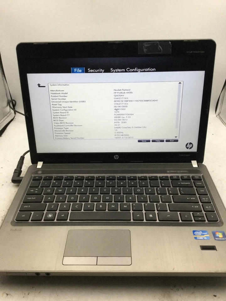HP PROBOOK 4430s - BOOTS TO BIOS - INTEL I5 2450M - 8GB RAM -READ DESCRIPTION-BB - Image 1 of 4