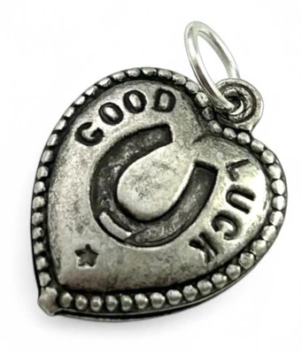 Good Luck Charm Puffy Heart Pendant Horseshoe Lucky Charm Jewelry Silver Plated - Image 1 of 4