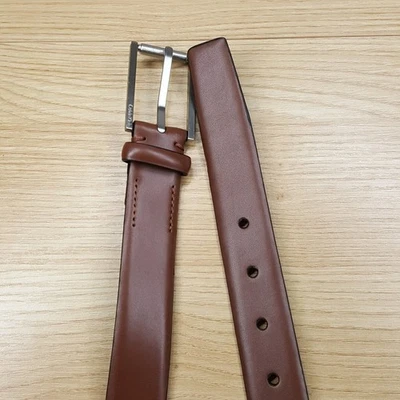 Cinturón CALVIN KLEIN Para Hombre Talla 42 Marrón Coñac Cuero Genuino Plateado Logo Hebilla Foto 1 de 4