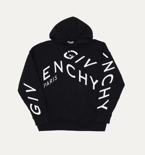 Felpa con cappuccio Givenchy in cotone con stampa logo rifratta nera e scritta bianca taglia S C8