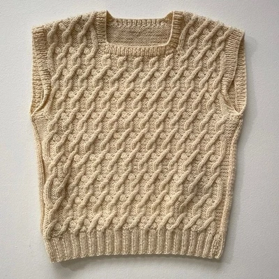 Chaleco Suéter Vintage Años 80 Lana Crema / Talla S/M Pescador Recortado Grueso Tejido por Cable Foto 1 de 4