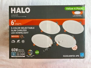 Halo HLBSL609FS5-4PK 6” Slim Canless Integrated LED Downlight 5 CCT, 6/BX, 60W - Picture 1 of 8