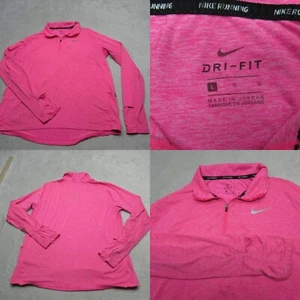 Nike Running 1/4 Zip Womens Large Pink Dri-FIT Shirt Thumbhole Pullover Athletic - Picture 1 of 19