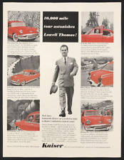 1950s Kaiser Frazer's Henry J Red Sedan Car Lowell Thomas Print Ad 13.5" x 10"