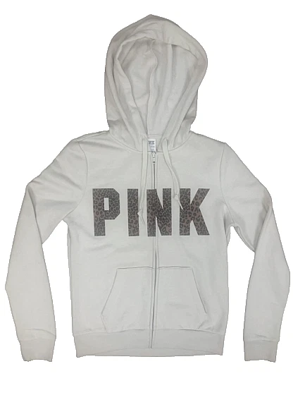 VICTORIA'S SECRET PINK EVERYDAY FLEECE ZIP UP SWEATSHIRT HOODIE LEOPORD LOGO XS — 第 1/1 张图片