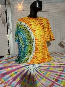 3x Orange, Green And Blue Half Moon Tiedye Tshirt - Picture 1 of 4