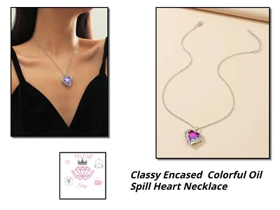 Classy Encased IRIDESCENT Multicolor 💖  Heart Necklace 💜 NWT 🔥 GIFT 🔥 Women - Image 1 of 4
