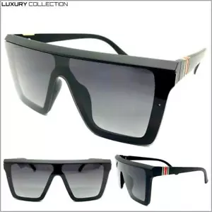 Men's or Women Oversized Retro Modern Shield Style SUN GLASSES Large Black Frame - Picture 1 of 8