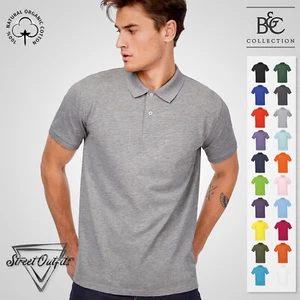 Mens Organic Cotton Pique Polo Shirt Crew Neck Short Sleeve Ringspun Top B&C - Picture 1 of 26