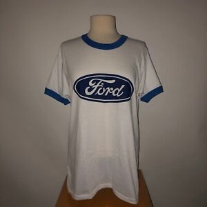 Vintage NOS 1980er Ford Motors Ringer T-Shirt Display Sterne Einzelstich 80er Jahre M/L