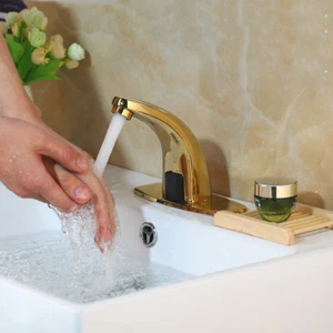 Gold Automatische Badarmatur Touchless Wasserhahn Sensor Elektronische Wasserhähne Deckmontage - Bild 1 von 6
