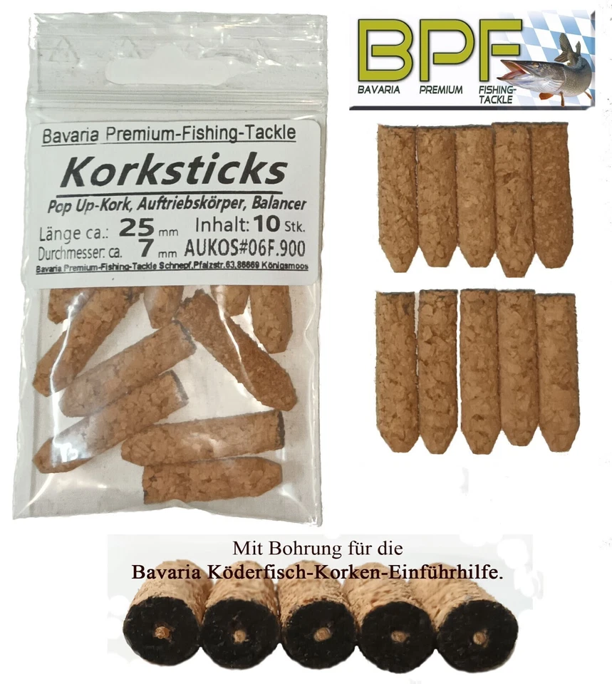 BAVARIA FISHING-TACKLE 10 Stk. Korksticks 7x25mm Auftriebskörper Balancer für Köfi /Boilies..