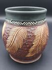 "Pot de poterie vintage 2000 Foxlo Art Pot Cali USA plume marron noir EUC 6,5x6" 