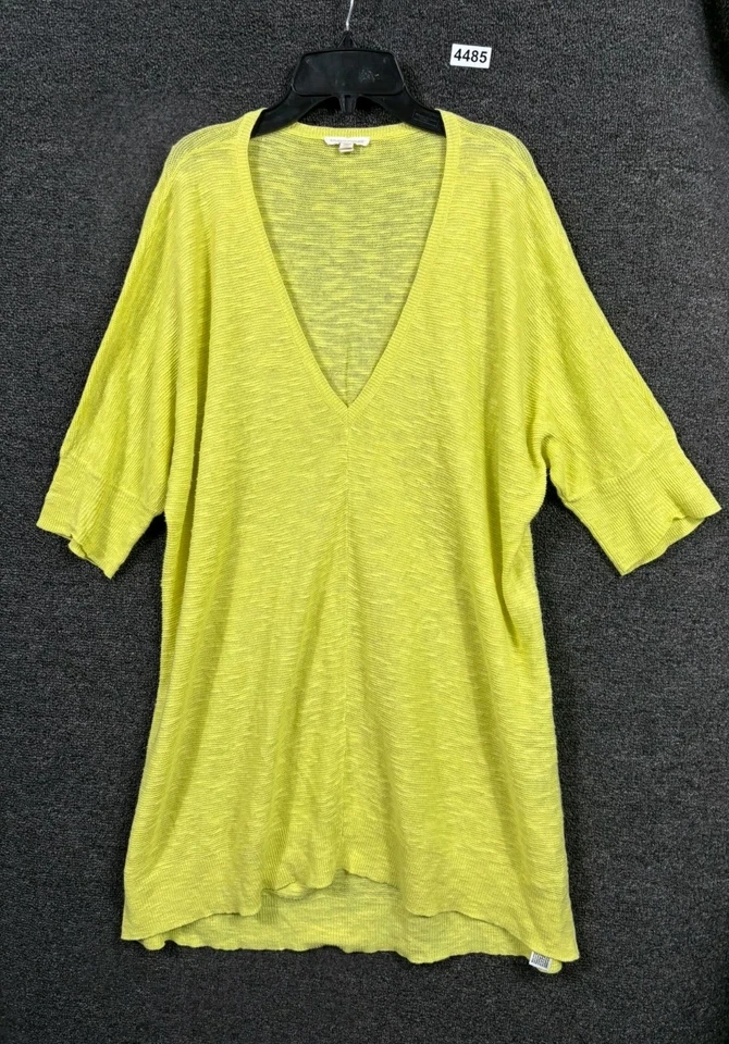 Eileen Fisher Dress Hemp Organic Linen Cotton Jersey V-Neck Women Size L Yellow  - Image 1 of 4