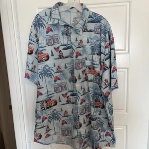 Bucees Shirt Mens 2XL Large Blue Button Up Hawaiian Camper Surfing Palms Aloha - Picture 1 of 4