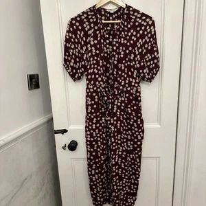 Whistles Illustrated Flower Jumpsuit UK 8 Burgundy Multi RRP 179 Waist Tie - Picture 1 of 9