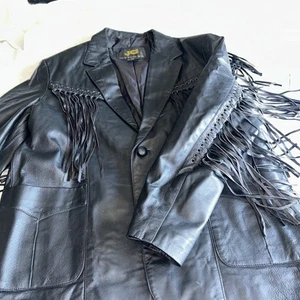 Hudson Leder Vintage Fransen Jacke Mantel Herren Größe XXL geknöpfte Taschen - Bild 1 von 7