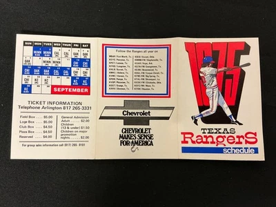 Calendario de bolsillo de béisbol de los Texas Rangers 1975  Foto 1 de 3