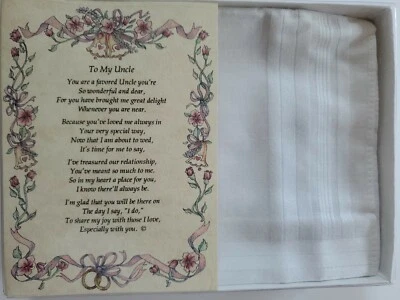 Uncle Hankie Handkerchief Wedding Poem Gift Keepsake Favor From Bride BH135 - Image 1 of 3