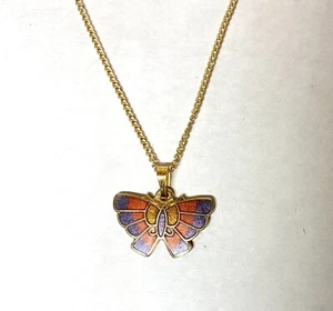 Emaille Schmetterling Anhänger Halskette, blau und rot Emaille Farben - 16" Kette - Bild 1 von 4