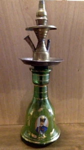 Vintage Turkish Emerald Green Gold Gilded Glass Decanter Hookah ROUGH - Picture 1 of 14