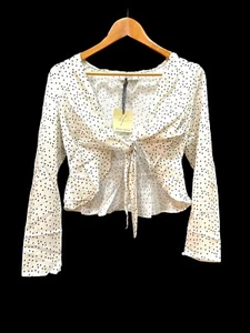 Dress Forum Los Angeles Women's White Dot Front Tie Blouse Top Long Sleeves Sz M - Picture 1 of 10