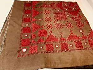 Vintage handbestickter Stoff zum Nähen oder Rahmen, anthrazit & burgund - Bild 1 von 6