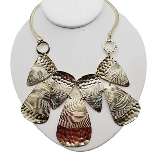 Chico's Egyptian Revival Style Metal Necklace Textured Hammered Gold Tone Unique - Picture 1 of 6