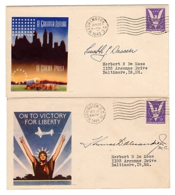 US 1944-45 7 WWII Patriotic Covers Signed by Entire Maryland Delegation - Image 1 of 4
