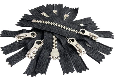 YKK#5 4" - 36" Nickel Metal Zipper Large Hole Pull Auto-Lock Closed-End BLACK - Image 1 of 4