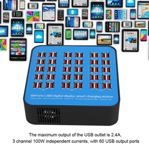 USB Charging Station 60 Ports PC ABS Fire Retardant Shell 300W 100-240V DOB - Photo 1 sur 21