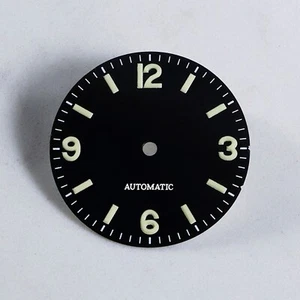 DS Matte Black No date 28.5mm Dial Numeric Hour Marks NH35 NH38 C3 Green Lume - Picture 1 of 4