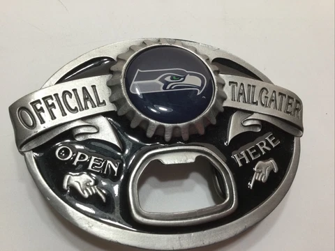 Seattle Hawks NFL Football Belt Buckle Official Tailgater Bottle Opener Cover