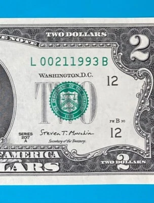 February 1, 1993 / 2 January 1993 L 00211993 B BIRTHDAY Note $2 Two Dollar Bill - Image 1 of 3