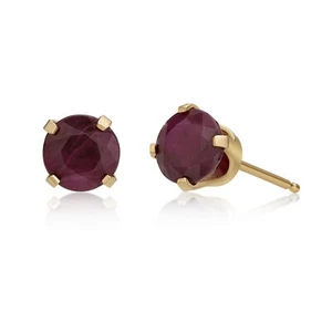 14K Yellow Gold Round Red Ruby Stud Earrings for Women - 5 mm - Picture 1 of 8