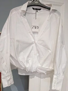 BNWT: Knot detail oversized crop shirt from Zara: Size: XS:Colour: WHITE - Picture 1 of 8