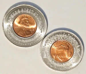 JUNTACOSAS VILLALBA RINCON PUERTO RICO Encased Cent Lucky Penny coin ficha token - Picture 1 of 2