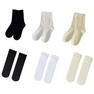 Japanese Style Women Solid Color Spring Summer Loose Scrunch Cotton Anklet Socks - Picture 1 of 12