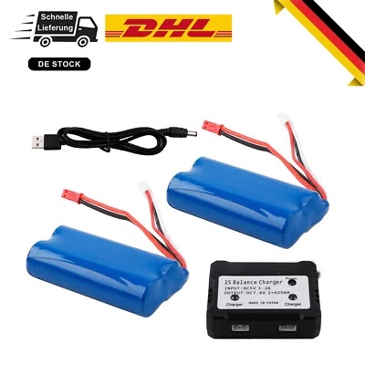 2x 7,4V 1500mAh Batterie JST Stecker mit  2 in 1 Ladegerät für RC Car Helicopter - Bild 1 von 4
