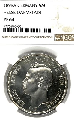 German States Hesse-Darmstadt 1898A 5 Mark Coin Thaler Taler NGC PF 64 PP/PROOF - Image 1 of 3