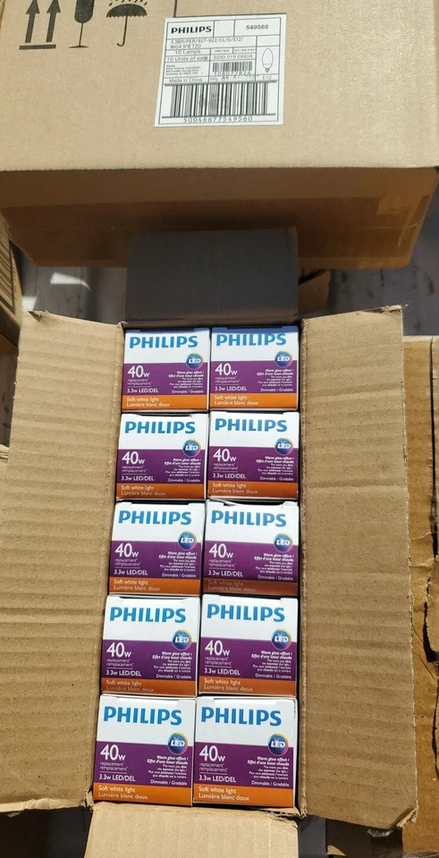 10 PACK PHILIPS 549568 LED Bulb B11 3.3W 300 Lumen 2700K 90CRI 120V Dimmable E12 - Image 1 of 4