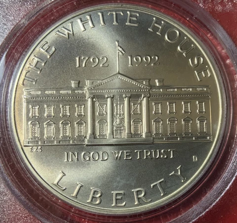 1992-D White House SILVER Commemorative Dollar. PCGS MS-69. US Flag Label Cover