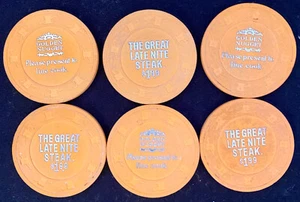 (6) 1990er Jahre Golden Nugget The Great Late Nite Steak $ 1,99 Promo Casino Chip selten - Bild 1 von 1