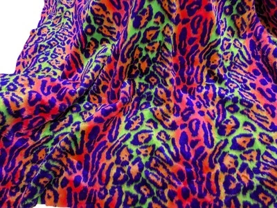 4+ jardas neon arco-íris chita leopardo pele sintética tecido difuso 64" estofado largo - Imagem 1 de 4