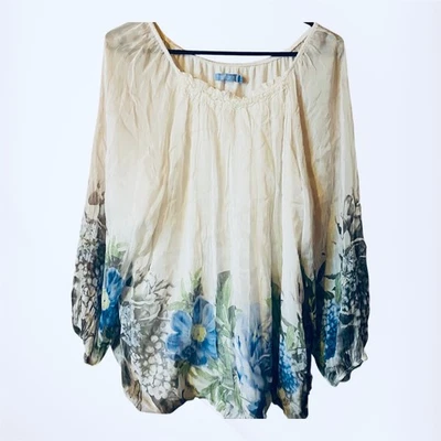 Alice Rinaldi Blouse Women Sz L White Silk Blend Floral Boho Fairy Coquette - Image 1 of 4