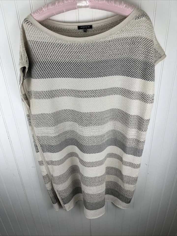 NWD Lafayette 148 Womens Cap Sleeve Woven Stripe Lustrous Tunic Top  1X - Image 1 of 4