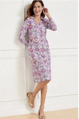NWT Talbots Women’s Size 2X Purple Floral Nylon Blend Collared Sheath Dres - Image 1 of 4