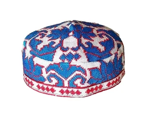 Usbekischer IROQI STAMM HANDBESTICKTER SEIDENSTRASSENHUT - UNISEX - CA. 23" - LARGE - Bild 1 von 5
