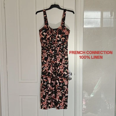 brand new French Connection black floral linen dress，pockets，lining，boho causal - image 1 of 4